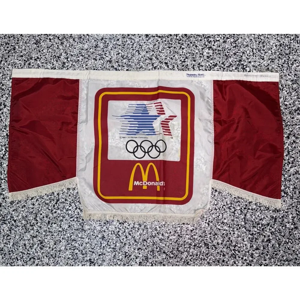 Vintage 1980 LA Los Angeles Olympic Committee McDonald's Olympic Flag Banner